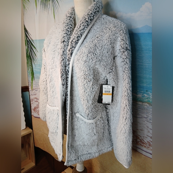 Cuddle duds Women's Gray Sherpa Lounge Jacket Size Small - Picture 3 of 8